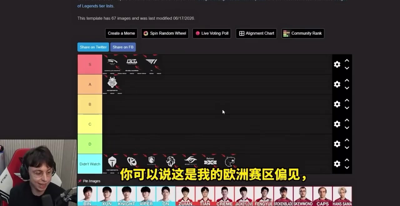 Caedrel：因为很多ID让我个人对TES在国际赛事的表现持怀疑态度